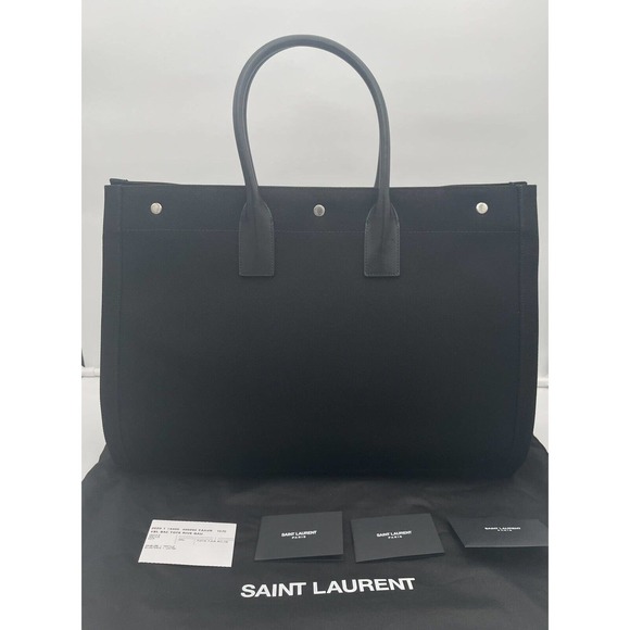 $1990 NEW YSL Saint Laurent LARGE Rive Gauche Black Summer Linen Tote Beach Bag - Picture 5 of 12